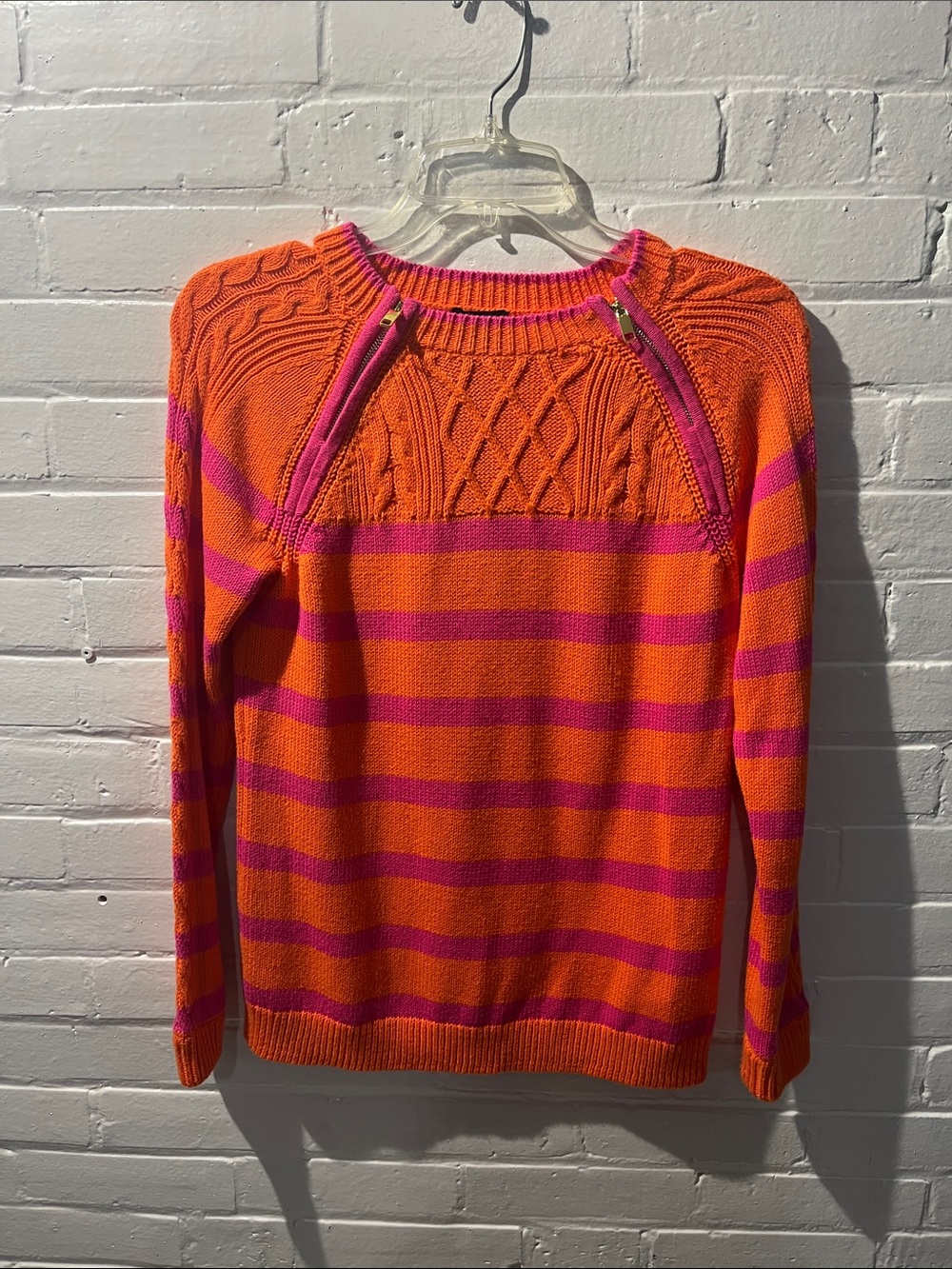 Talbots Orange and Pink Striped Crewneck Sweater